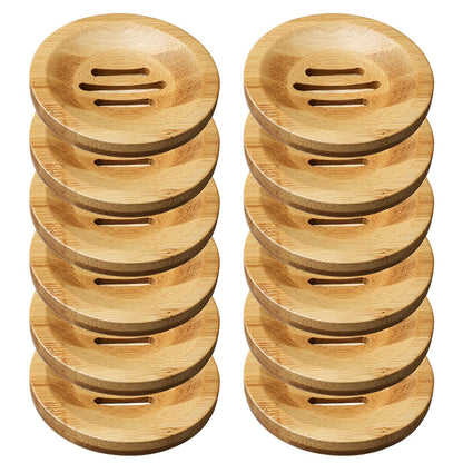 12 Pcs Bamboo Soap Dishes, Wooden Soap Tray Soap Holder, Shampoo Bar Holder Bar Soap Holder for Bathroom, Kitchen (Round)