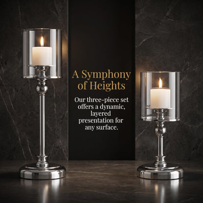 Oakernel Sliver Hurricane Candle Holders - Set of 6 Tall Candlestick Holders Windproof Taper Candle Holders, Metal Stand for Table Centerpiece Outdoor Indoor Wedding Party Holiday Decor