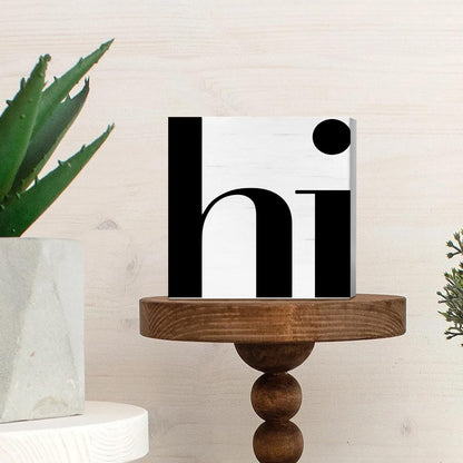 JXREQ Office Welcome Home Sign Desk Decor, Hi Sign, Home Office Decor, Farmhouse Decor Housewarming Nursery Living Room Kitchen Bathroom Tabletop Decor, 5x5 Inch