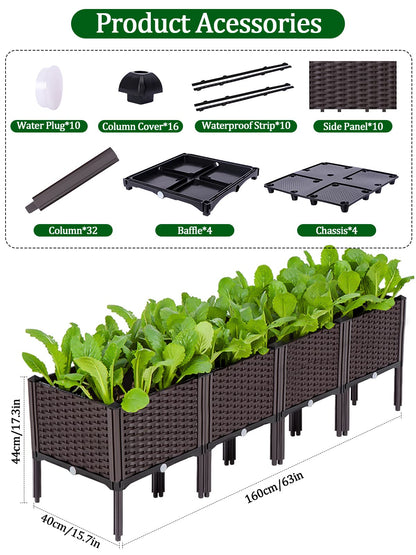 Kalolary 4 Sets Raised Garden Bed Elevated Garden Bed with Legs Patio Plant Boxes Vegetable Flowers Planting Raised Container for Indoor Outdoor Plant Fence Balcony Yard Gardening Supplies