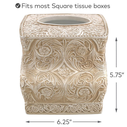 Creative Scents Victoria Tissue Box Cover Square – Beige Tissue Holder for Bathroom - Decorative Tissue Box Holder with Durable Bottom Slider - Boho Bathroom Decor