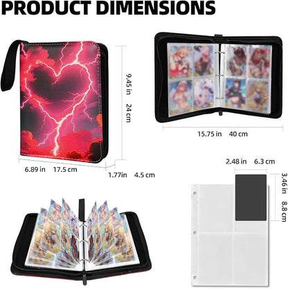 Collectible Trading Card Albums,4 Pocket Card Binder, 400 Double Sided Pocket PU Premium Zip Trading Collection Binderwith 50 Removable Sleeves, Card Folder forTCG, Sports Cards (Black &Red)
