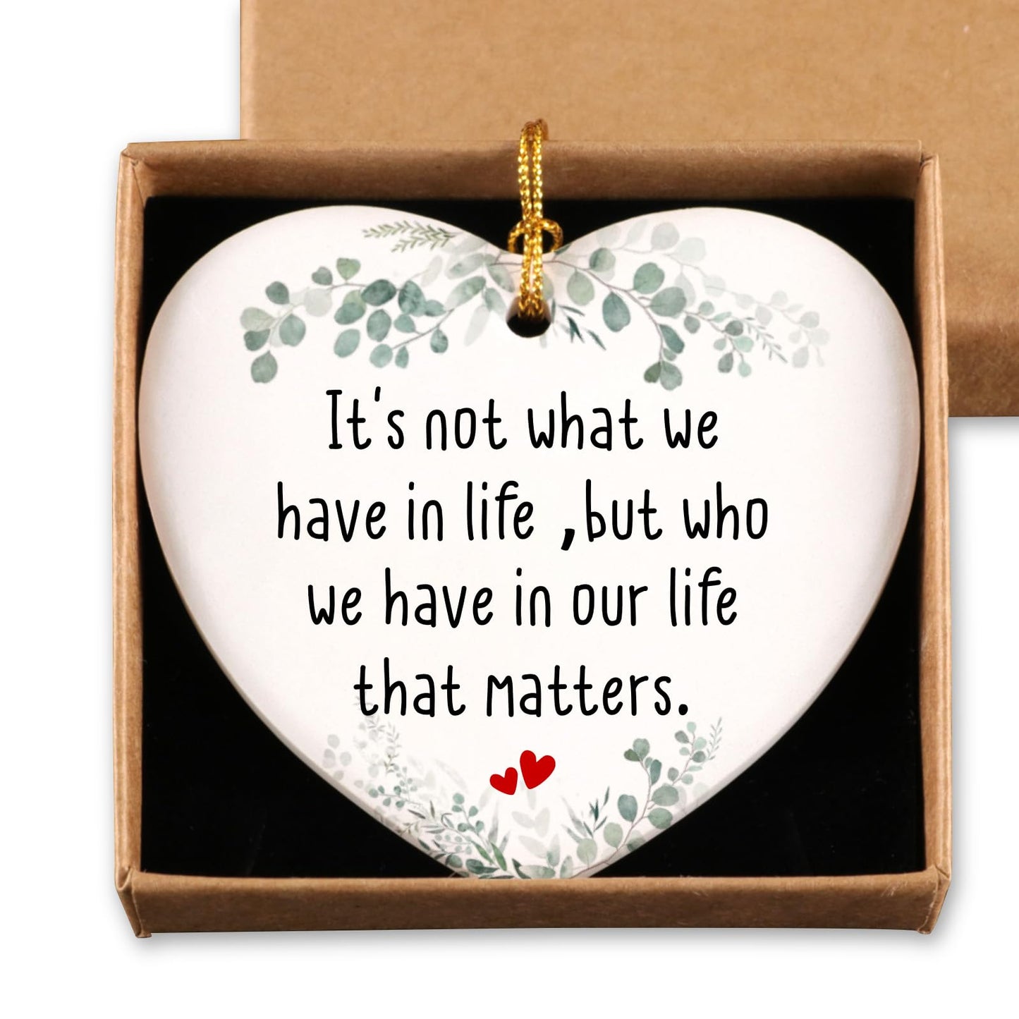 Friendship Gifts for Women Birthday Inspirational Thinking of You Gifts for Friends Female Christmas Tree Decoration Ceramic Heart Ornament