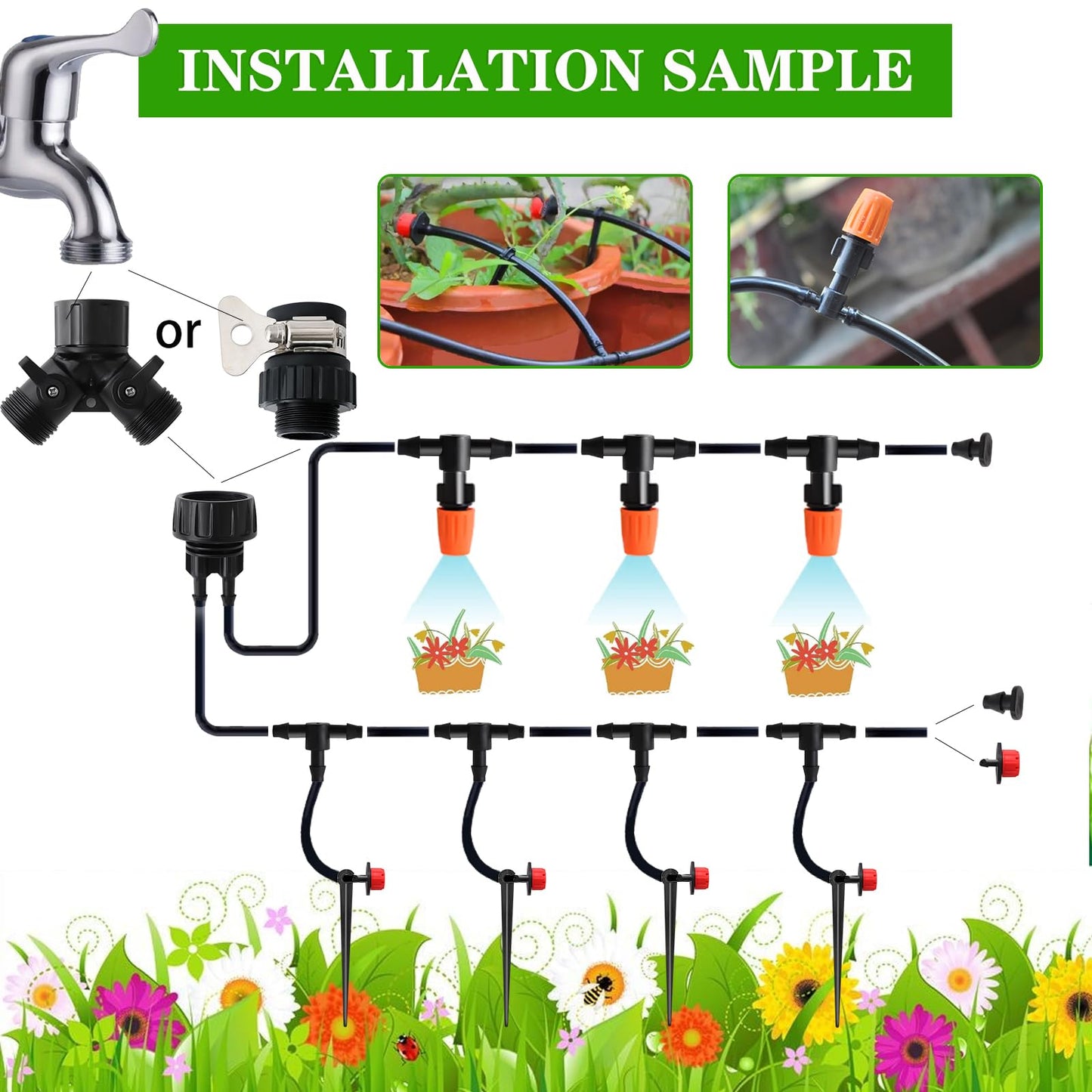 Drip Irrigation Kit, Garden Irrigation System 1/4" Blank Distribution Tubing Watering Drip Kit/DIY Saving Water Automatic Watering System for Garden, Greenhouse, Flower Bed, Patio, Lawn