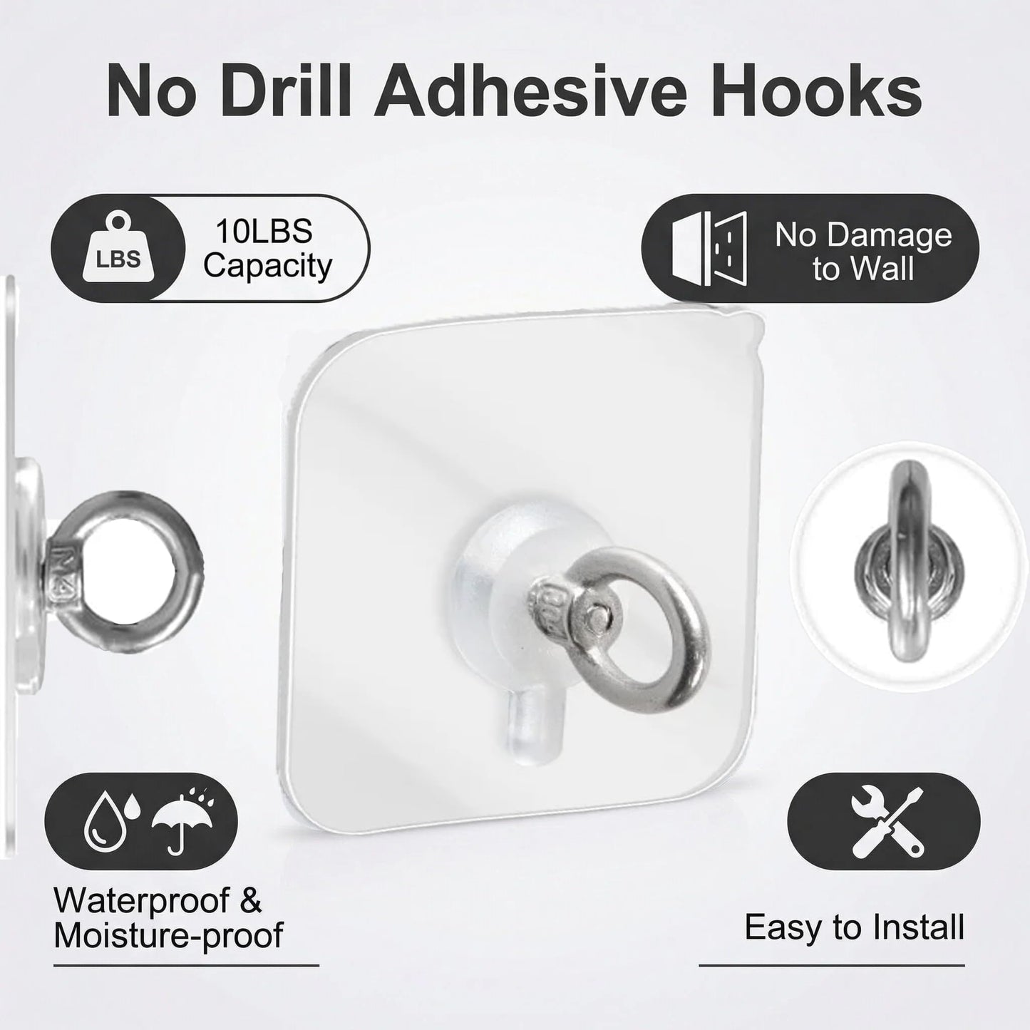CACUINA 2 in 1 Adhesive Ceiling Hooks Heavy Duty No-Drill Hook for Hanging Plant,Wind Chime Suitable for Smooth Walls