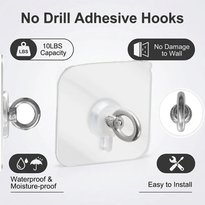 CACUINA 2 in 1 Adhesive Ceiling Hooks Heavy Duty No-Drill Hook for Hanging Plant,Wind Chime Suitable for Smooth Walls