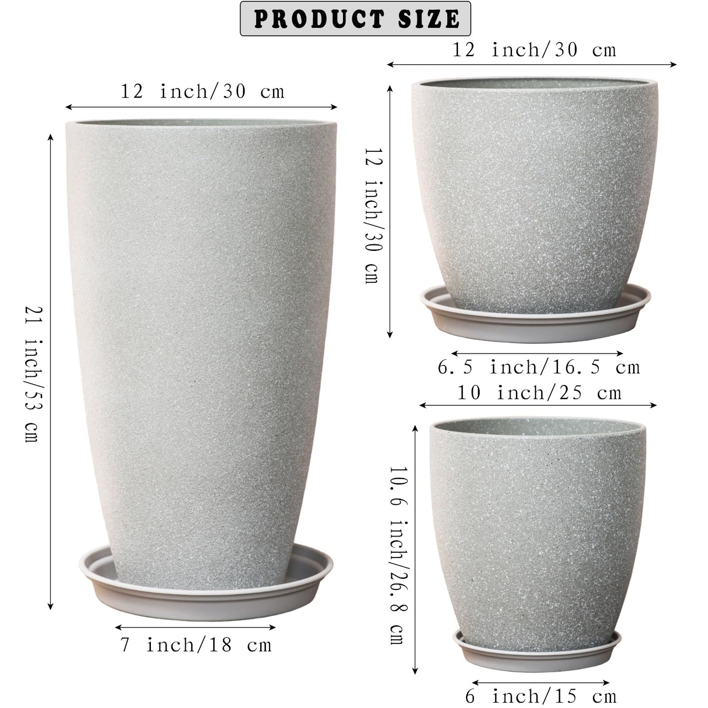 Tall Plant Pots Cement Grey Finish Unbreakable Flower Pot with Drainage Holes&Tray 11+12+21Inch H Planters For Garden Patio Indoor Outdoor Plants Modern Décor for Tall Plants Gift For Plant Lovers