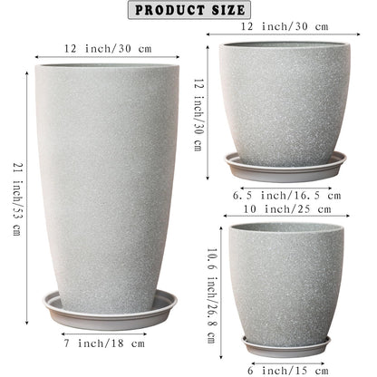 Tall Plant Pots Cement Grey Finish Unbreakable Flower Pot with Drainage Holes&Tray 11+12+21Inch H Planters For Garden Patio Indoor Outdoor Plants Modern Décor for Tall Plants Gift For Plant Lovers