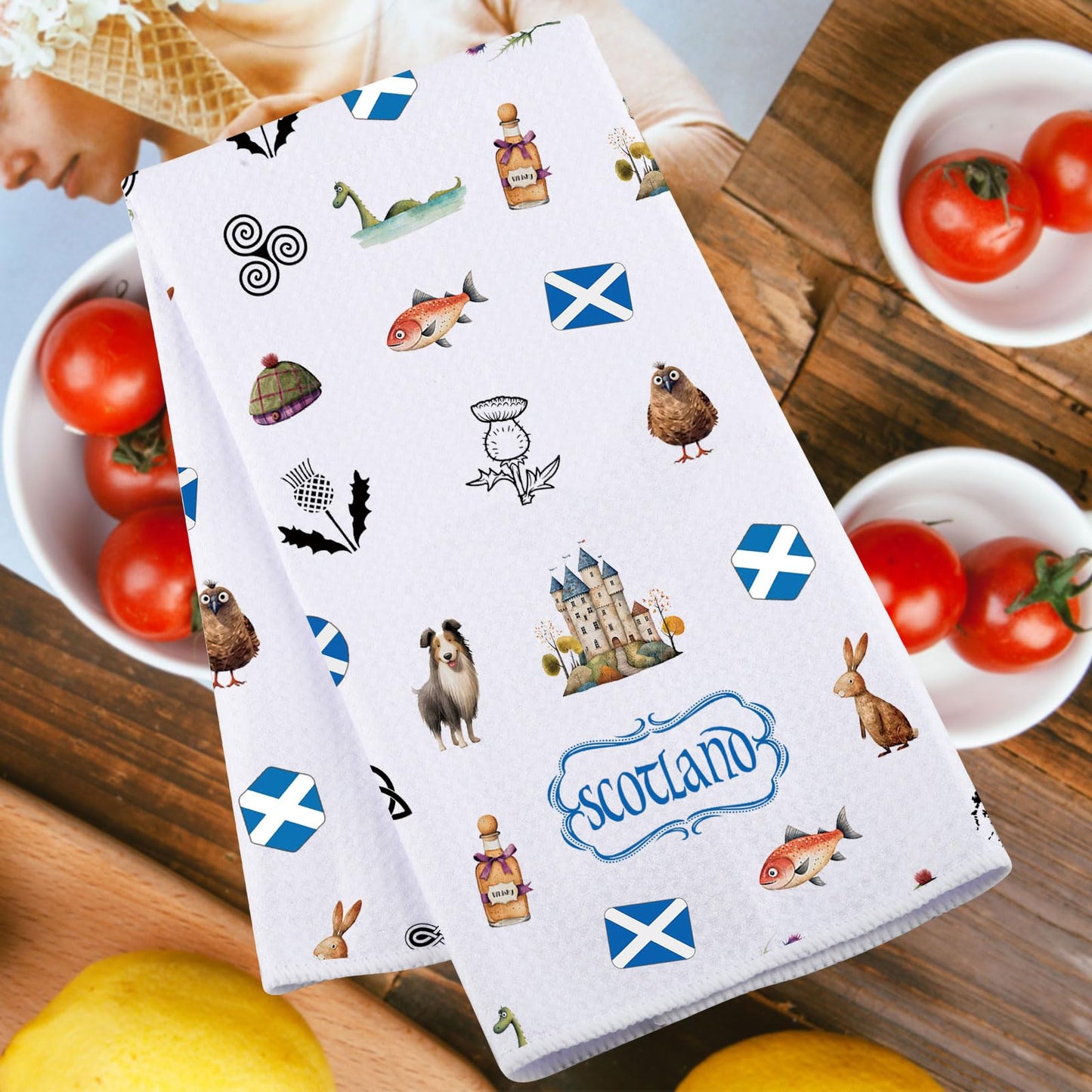 JNIAP Scottish Kitchen Towel - Scottish Thistle Pattern, Highlander Gifts (Scotland)