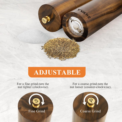 Yvake Wooden Salt and Pepper Grinder Set,8 Inch Manual Salt and Pepper Mill, Adjustable Coarseness and Refillable,Acacia Wood Pepper Grinder for your kitchen[Set of 2]
