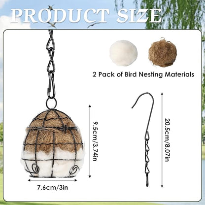 2Pcs Bird Nesting Material Holders with Natural Mixing Cotton Materia for Wild Birds Nesting Station, Refillable Hummingbird Nesting Material Cage Holder for Bird Lover Hummingbird House Material