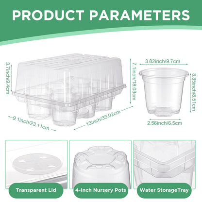 Vesici 10 Pack Seed Starter Tray Kit Seedling Starter Trays with 60 Pcs 4 Inch Nursery Pots and Humidity Dome (60 Cells) Mini Greenhouse Plant Germination with Labels for Garden(Clear)