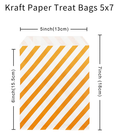 Jexila 100-Pack Halloween Treat Bags - Orange & Black Polka Dot Striped Pattern Paper Goodie Bags for Kids Trick or Treat Party Favors