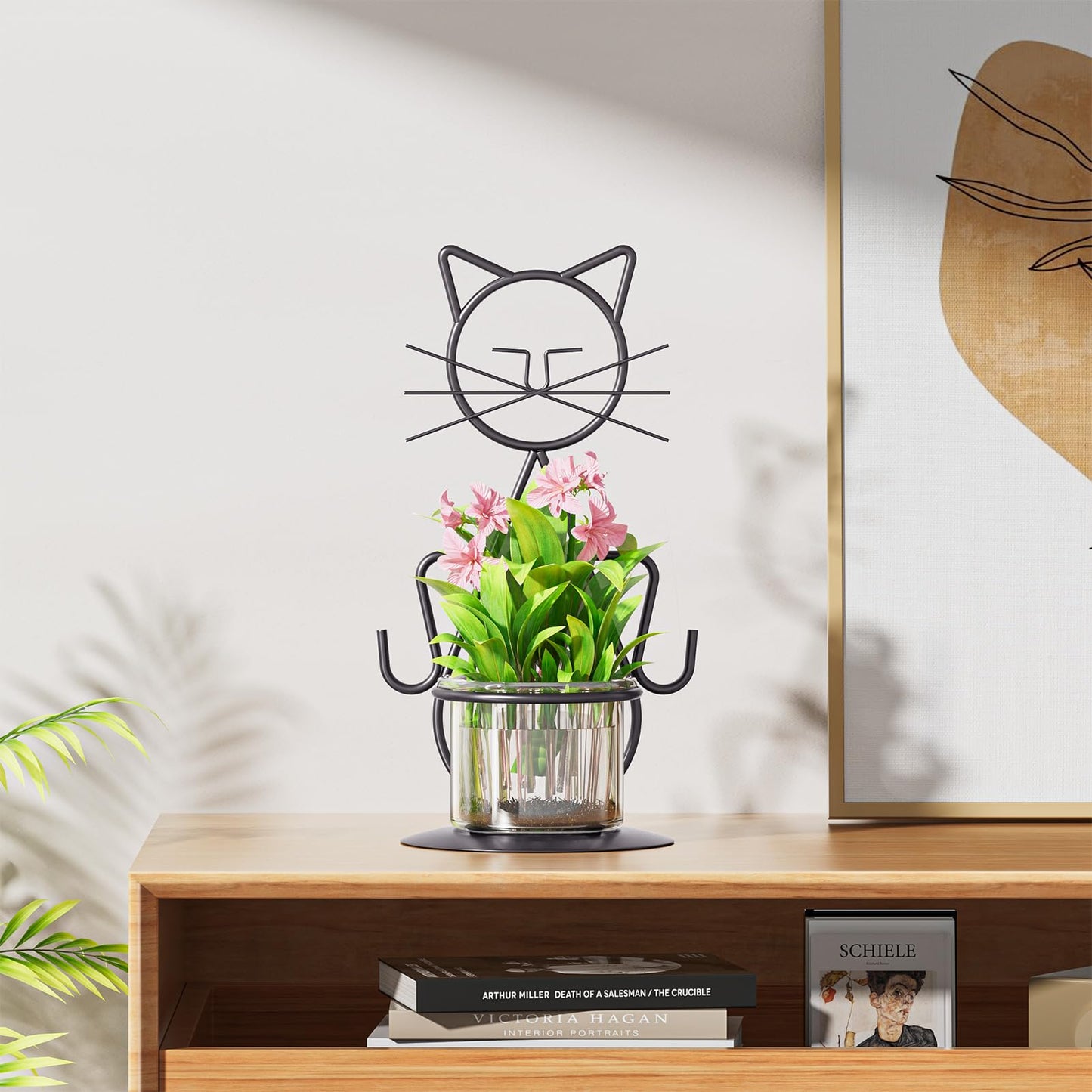Marbrasse Plant Propagation Station, Cat Plant Terrarium with Metal Stand, Glass Planter Hydroponic Vase Birthday Gifts for Women Home Office Garden Decor Terrarium Supplies
