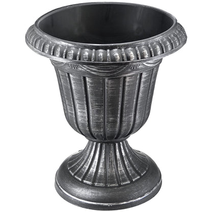 Arcadia Garden Products PL20SL Classic Traditional Plastic Urn Planter Indoor/Outdoor, 10" x 12", Brushed Silver