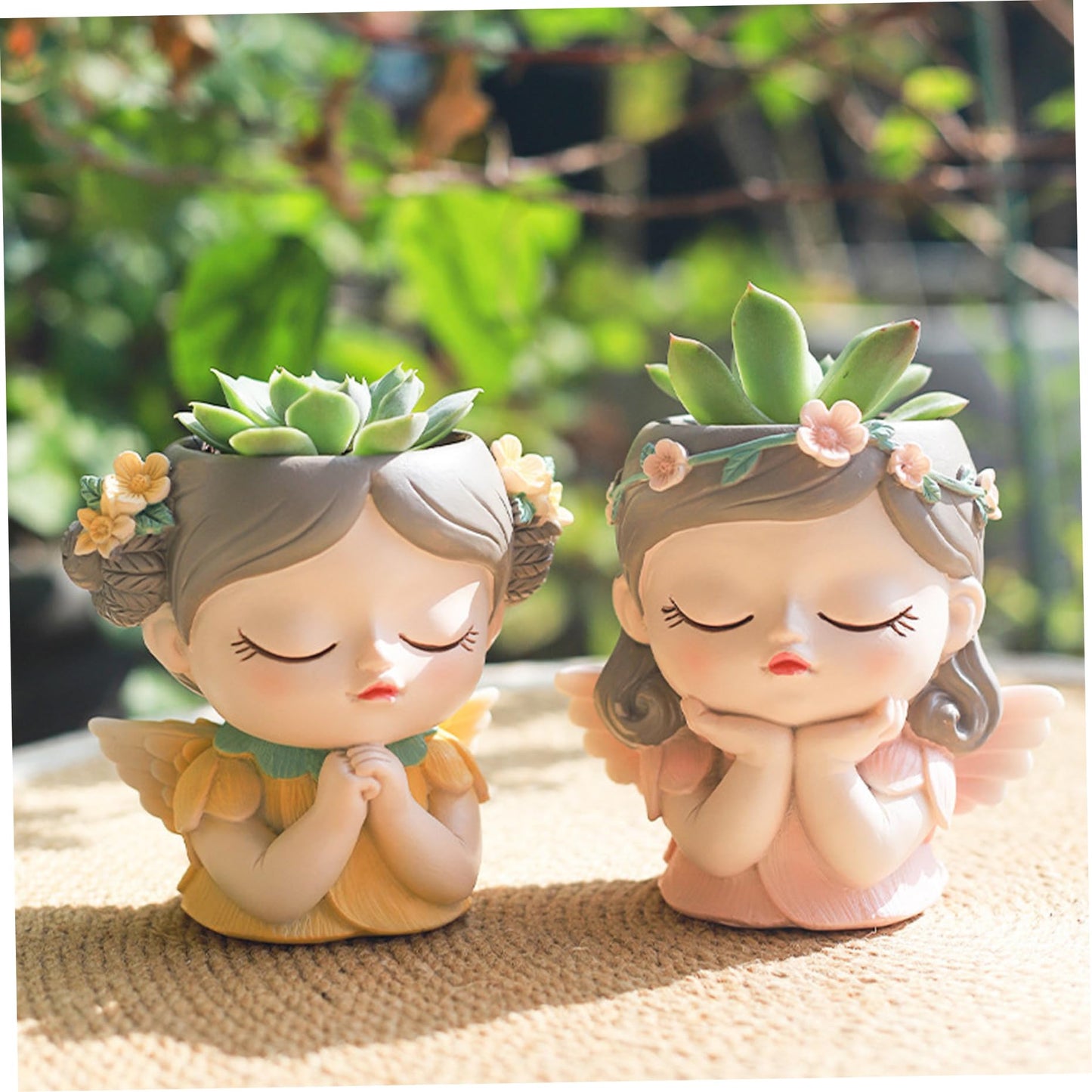 Face Planter Fairy Girl Face Pots Resin Plants Pot with Drainage Hole Small Cute Girl Face Succulent Pots for Indoor Outdoor Plants Tiny Cactus Thinking