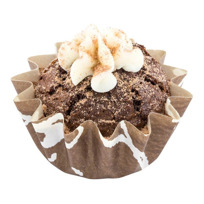 Restaurantware Panificio 0.4 Ounce Baking Cups 200 Flared Cupcake Liners - Oven-Ready Freezable Brown And White Paper Muffin Cases Disposable Chocolate Wisp For Wedding Parties Baby Showers