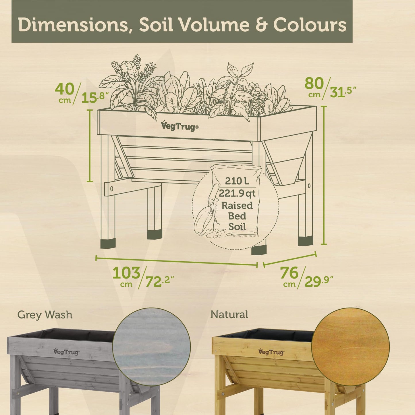 VegTrug Classic Raised Bed, Grey Wash, Small 1m - Cedar Wood V-Shaped Raised Garden Bed for Outdoor Gardening - Ergonomic Design for Balcony, Patio & Small Spaces