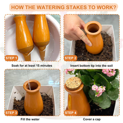 4 Packs Ollas Plant Watering Globes, 12 Oz Terracotta Self Watering Planter Insert, Automatic Watering Devices, Clay Drip Irrigation Stake for Indoor & Outdoor Plants, 1 Week Easy to Refill(Orange)