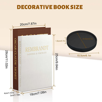 Novalunae Decorative Books for Home Decor, Set of 2 Linen Faux Book Box with Black Tray for Coffee Table & Bookshelf, Aesthetic Fake Books for Shelf & Entryway, Beautiful Modern Home Decoration Book