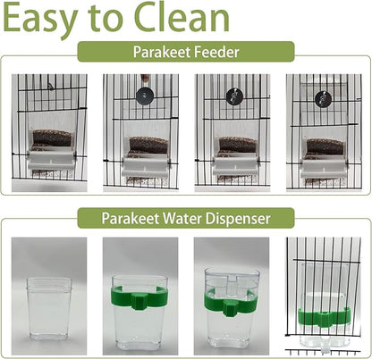 No Mess Bird Feeder, Automatic No-Spill Transparent Bird Feeder Acrylic Parakeet Food Dispenser Cage Accessories for Parakeet Lovebirds Cockatoo Budgie (White)