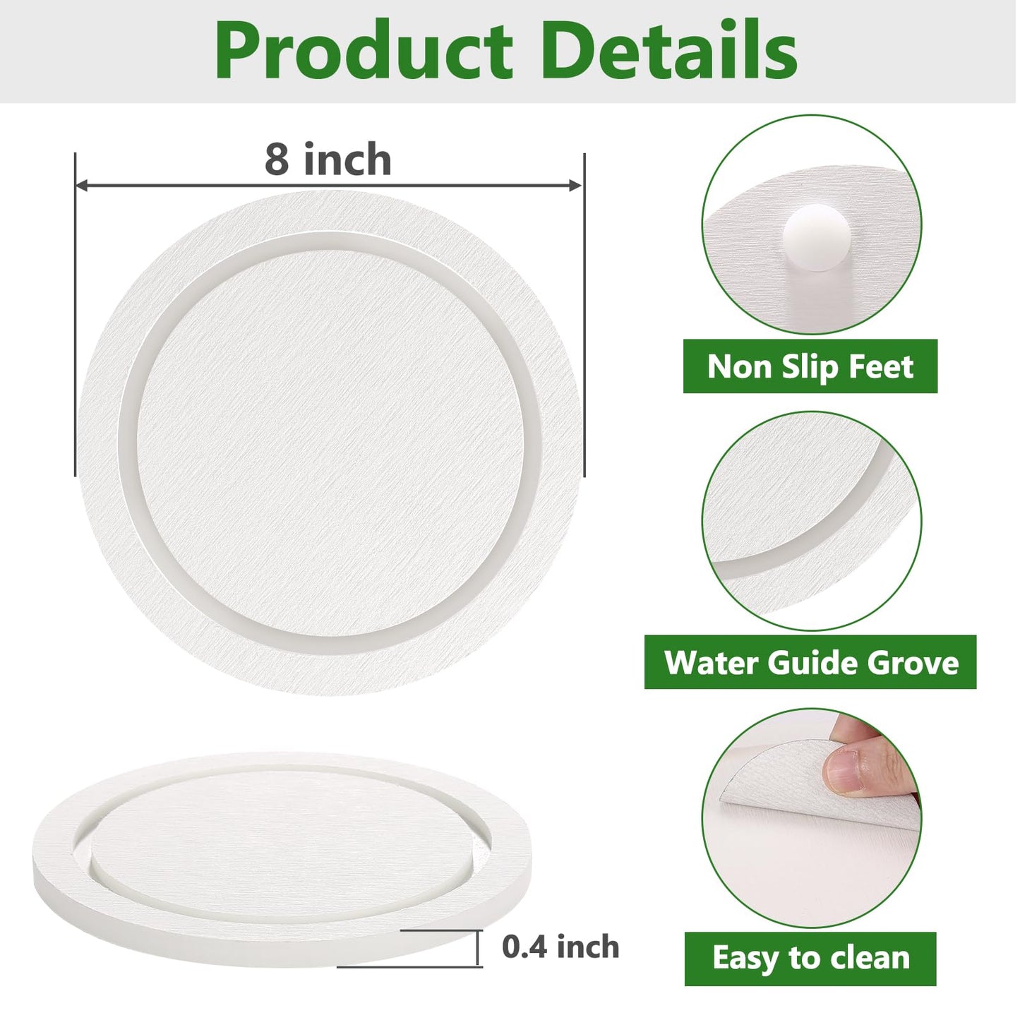 Johamoo Plant Saucer for Indoors, 2 Pack 8 Inch, Instantly Dry Diatomaceous Earth Plant Trays, Stone Plant Pot Saucers Drip & Drainage Tray, Women’s Gifts for Valentine, White