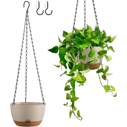 Kvetto Set of 2 Hanging Planters for Indoor Outdoor Plants, 8 Inch Self-Watering Hanging Flower Pots with Drainage Hole & Removable Water-Storage Tray (Hooks)