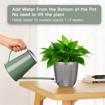 QCQHDU 2 Pack Self Watering Pots, 7.2 Inch Flower Pots with Drainage Holes and Water Filling Port, Plastic Garden Planter for Indoor Outdoor Plants (Gray)