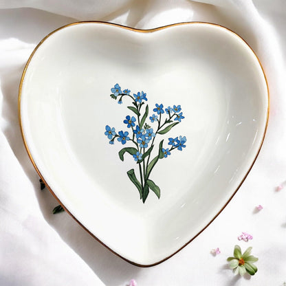 Clover89 Birth Month Flower Ring Jewelry Dish Tray-Floral Ring Holder for Hippie,Nature,Pace-Birthday Gifts for Mom,Mother-in-law,Step Mom,Aunt,Grandma,Sister,Friends (12 - December (Forget me not))