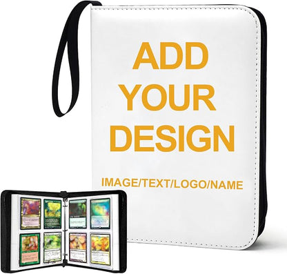 Custom Card Binder - Personalized Photo & Text Cover, 400 Pocket Waterproof PU Leather Trading Card Album, Portable 3-Ring Removable Card Collector Binder for K-pop Photocard, Anime, Sports Cards