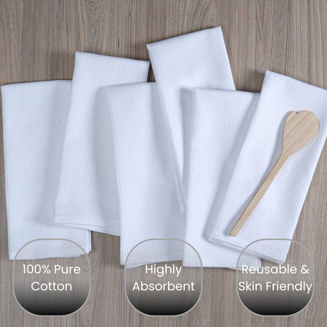 CLOUDLOOM Kitchen Hand Towels Cotton, Set of 6-100% Cotton Waffle Weave Kitchen Towels 16x26 - Soft Absorbent Dish Towels with Hanging Loop for Drying & Cleaning - Tea Towel Set - White