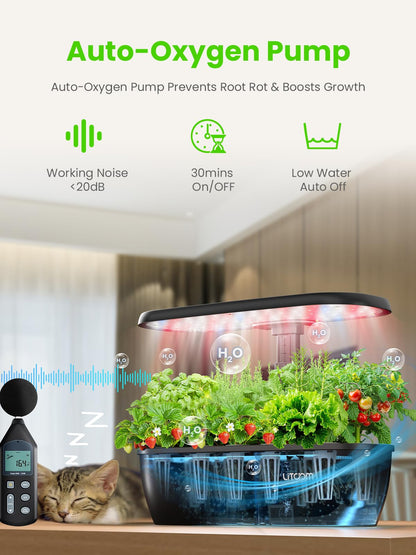 litokam Hydroponics Growing System Kit, 15-Pod Indoor Herb Garden Planter with 24W Grow Light & APP Control, Indoor Gardening System with 2 Grow Modes, Quiet Pump & 24H Timer
