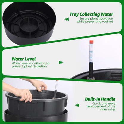 ActiveTrail 22 in Tall Planters Set of 2, Large Black Planters for Indoor & Outdoor Plants, Self Watering Pots with Water Level Monitor and Inner Bucket for Porch, Patio, Backyard