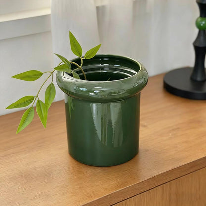 DJMKLCZTTKX Ceramic Flowerpot with Tray,Dark Green Home Decor Planters for Bedroom Balcony and Office,Ceramic Pots for Plants and Perennial Flowers for Housewarming
