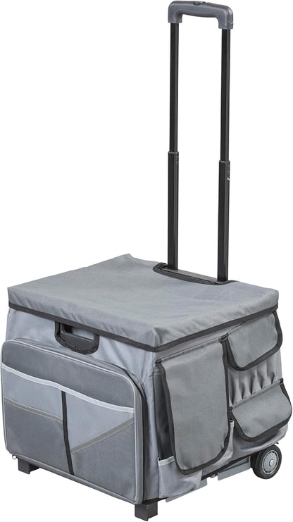 Mobile Folding Utility Cart with Canvas Storage Organizer Bag, Rolling Cart, Dark Grey/Grey
