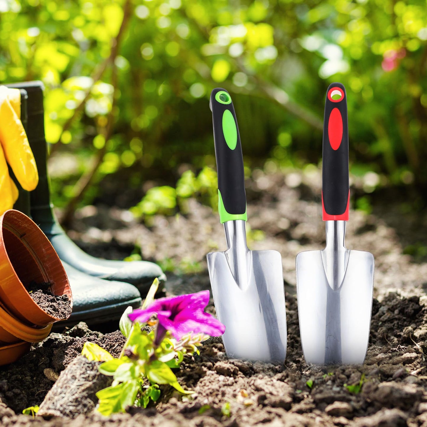 Yaocom 24 Pcs Garden Shovel Aluminum Alloy Heavy Duty Trowel Small Digging Shovels Metal Hand Trowel Spade with Soft Handle for Garden Lawn Yard Planting Tool (Wide Shovel,Yellow,Green,Orange,Red)
