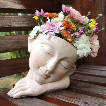 KuaKe Resin Head Face Planter Pot, Artistic Sculpture for Indoor Plants, Modern Home Garden Decor Statue with Sideways Resting Design, Ideal Gift for Plant Lovers, Novelty Balcony Patio Decor