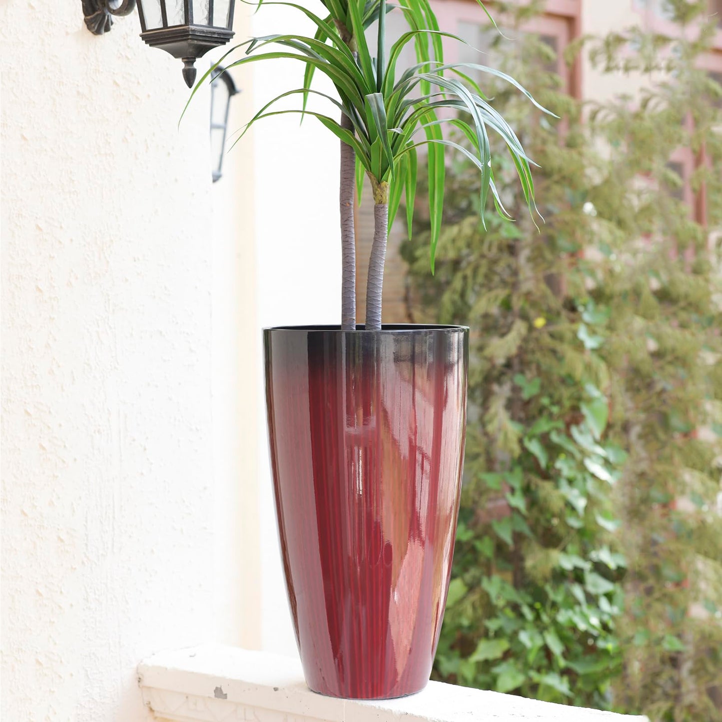 SE SUN-E Large Outdoor Planters with Movable Insert Shelf/Drainage Hole, 21 Inch Black to Scarlet Gradient- Glossy Finish for Indoor Modern House Décor Outdoor Flower Pots
