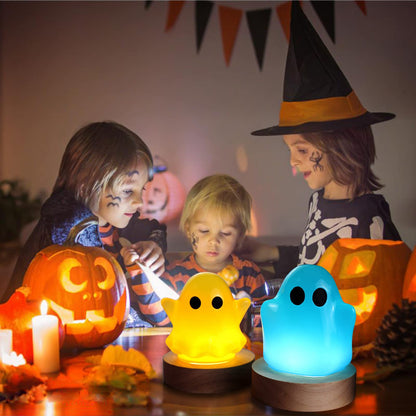 Ghost Resin Molds, Halloween Ghost Silicone Resin Molds for Epoxy Casting, 2Pcs Ghost Night Light Resin Molds with 2 Pcs USB Wooden Lighted Base, DIY Bedside Lamp Resin Art Halloween Decor