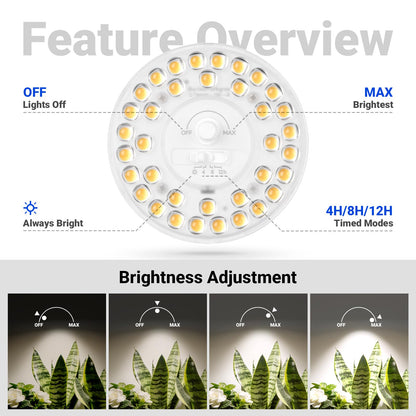Barrina Orbgrow OG11A2 Clip On Grow Lights for Indoor Plants, Integrated Stepless Dimming & Timing, 4000K 22W(2 x 11W, 200 Watt Equiv), Full Spectrum 2-Gooseneck with E26 Plant Light Bulbs