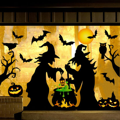 JarThenaAMCS Extra Large Halloween Window Clings Witch Black Bat Cauldron Window Stickers Hocus Pocus Double-Sided Glass Decal for Indoor School Home Office Party Decor Supplies, 4 Sheets