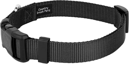 Country Brook Petz - Everyday Nylon Dog Collar and Leash - 10+ Cool Colors (3/4 Inch, Small, Black)