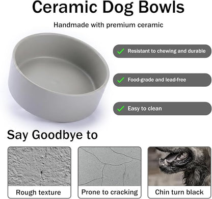 MateeyLife Ceramic Dog and Cat Bowls with Stand, 2-Pack Food and Water Bowl Set - Non-Slip Pet Bowls for Small & Medium Size Dogs，28.7OZ(Grey)