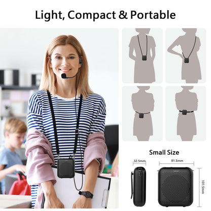 Norwii Bluetooth Voice Amplifier, Power Amplifiers, Portable Mini Wired Microphone Headset for Teacher Classroom & Outdoor Lectures, Teaching, Tour Guides, USB-C Rechargeable - 2000mAh, Black