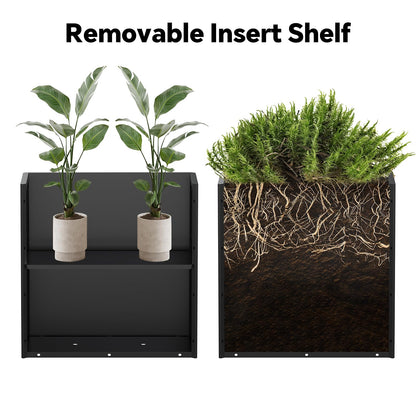 Galvanized Steel Tall Planter – 24x12x24in with Removable Insert Shelf | All-Weather Rectangular Metal Planter Box for Porch, Garden, Patio | Indoor & Outdoor Use | Black