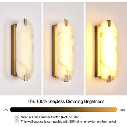 ZEROUNO Alabaster Wall Sconces, 14.2 inch Wall Sconce, Natural Marble Wall Sconces Wall Lighting Set of Two, Dimmable Light Fixtures for Bedroom Living Room Stairs Vanity Hallway Bedside