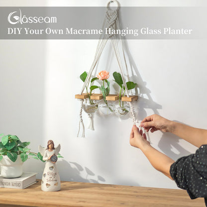 Glasseam Hanging Macrame Propagation Stations: Wall Window Glass Propagation Vases for Hydroponics Plants - Boho Decor Small Plant Terrarium Jars - Gifts for Women Mom Plants Lovers