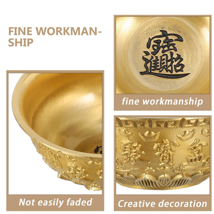 Brass Feng Shui Treasure Bowl, 3 Inch Golden Cornucopia Basin, Home Office Decor Wealth Prosperity Luck Housewarming Spring Festival Gift