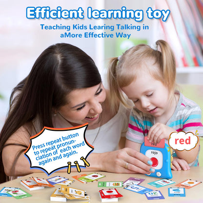 Kidzdo 520 Bilingual Spanish English Talking Flash Cards, Birthday Gifts Easter Present for 2 3 4 5 6 Year Old Boys and Girls, Pocket Speech Therapy Toys, Portable Toddlers Toys, Blue