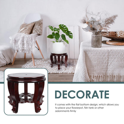 DOITOOL Large Plant Stool Wood Planter Stand Round Wooden Fish Tank Stand Oriental Style Indoor Plant Stand Wooden Display Base